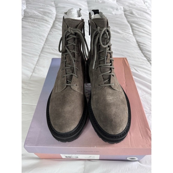 New Lisa Vicky PROMISE-V Dark OLIVE SPL SUEDE Combat Boots Size 8 NIB - Picture 1 of 8